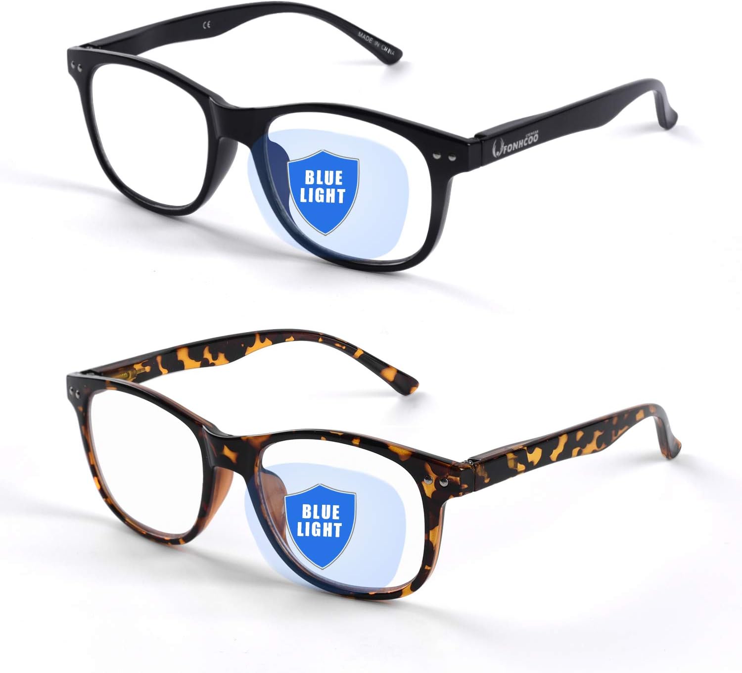 FONHCOO Blue Light Blocking Glasses Women/Men, Computer Glasses 2 Pack , Gaming Glasses with Anti Eyestrain & UV Glare Black & Leopard