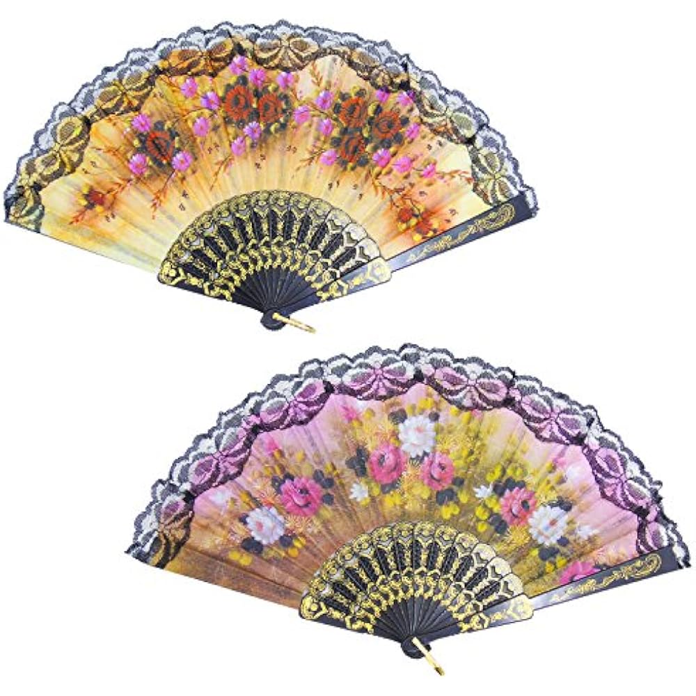 Decorative Folding Fans 10pcs Spanish Floral Hand Sequin Fabric
