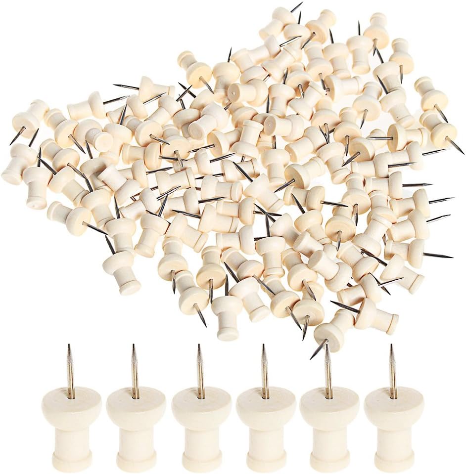 SUMAJU Wood Push Pins, 100 Pieces Wooden Thumb Tacks for Office & Craft