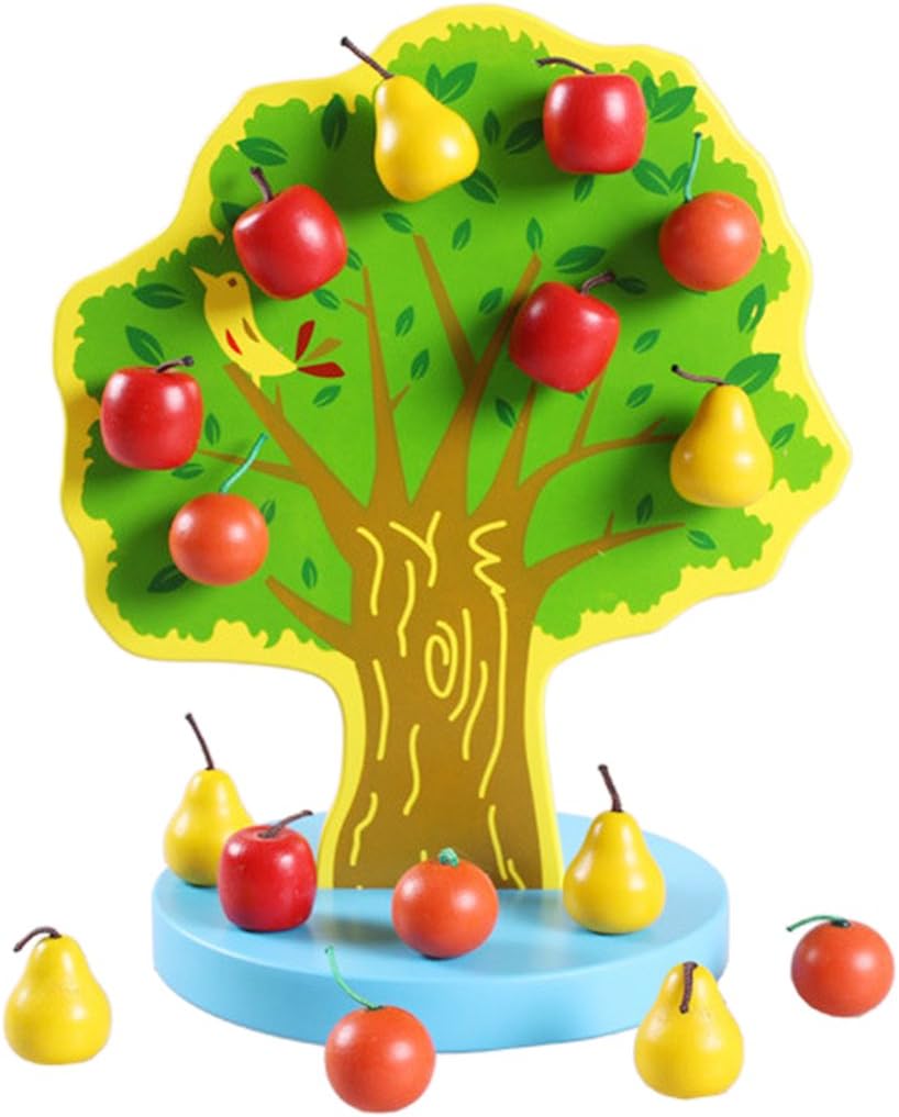 DYNWAVE Wooden Montessori Fruits Apples/Oranges Tree Math Puzzles Board Game for Kids Baby DIY Role Play
