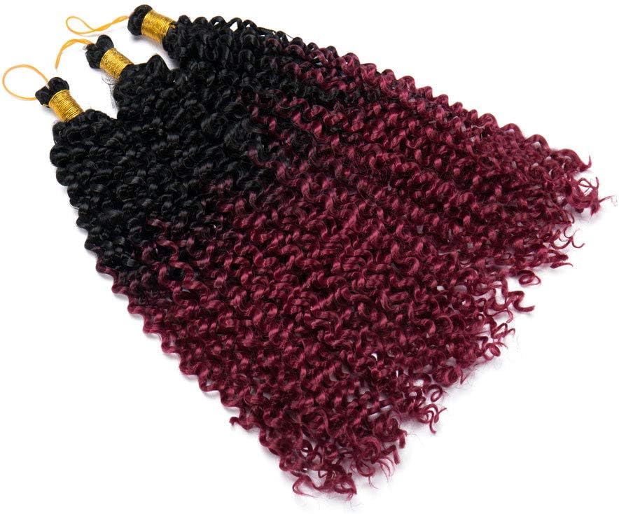 Marlybob Crochet Braids Hair Extensions Synthetic Deep Water Wave Marlibob Hairpiece Afro Jerry Curl Kinky Curly Twist Braiding Weave Hair For Black Women (14'',Black to Wine Red)