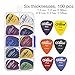 100pcs Acoustic Electric Guitar Picks Plectrum Various Colors 6 thickness 0.58/0.71/0.81/0.96/1.20/1.50 mm + Leather Keychain Plectrum Key Fob Cases Bag(1 Pack - black)