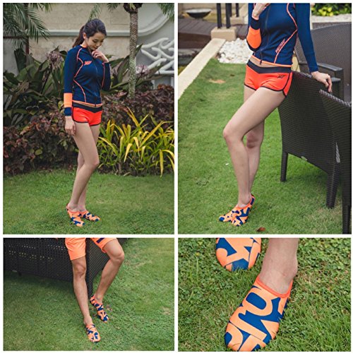 WOWFOOT Barefoot Water Skin Shoes Socks Women Men Flexible Swim Shoe Beach Aqua Surf Pool Yoga Exercise (7-1.L(W:7-8, M:6-7), Orange(Pattern)) - Thumbnail 6