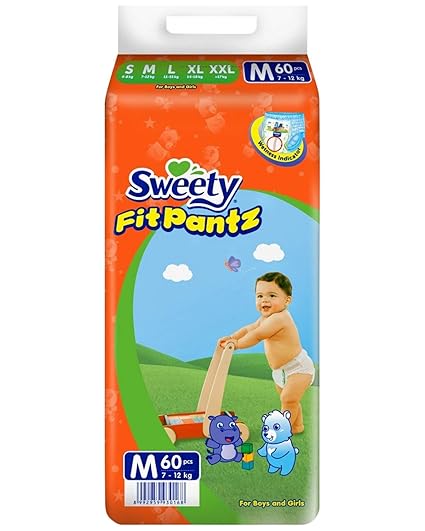 Sweety Fit Pantz Baby Diapers Pants, Medium (Pack of 60)