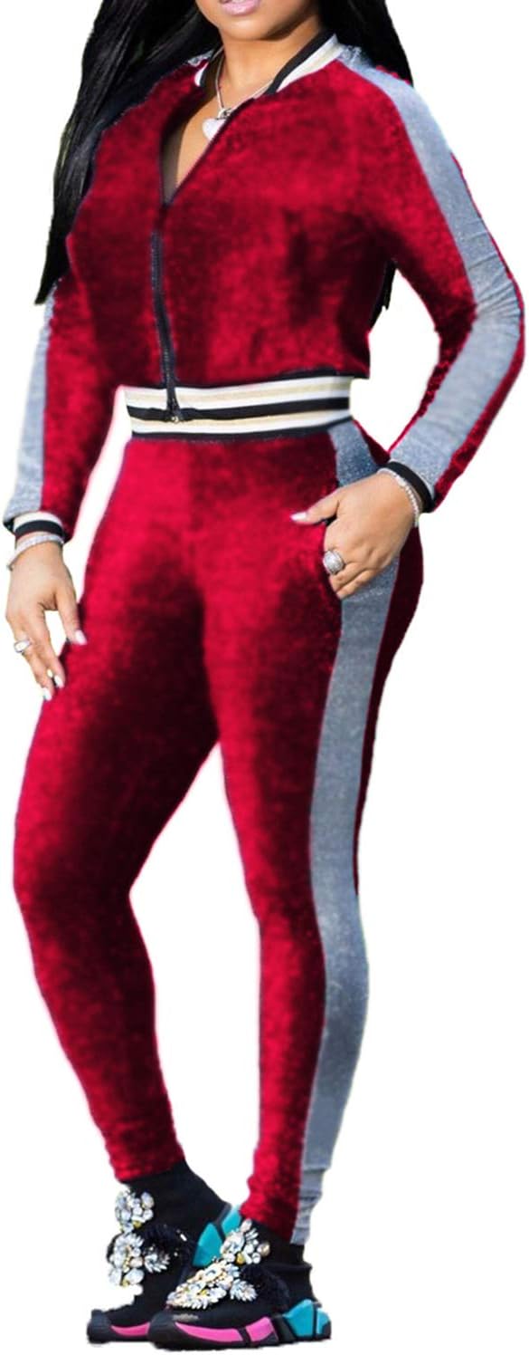 ZerMom Women's Casual 2 Pieces Outfits Jumpsuits Long Sleeve Tops Pants Sets Bodycon Sweatsuits Tracksuits