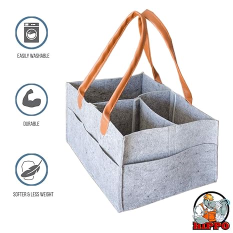 HIPPO Baby Diaper Caddy - Felt Storage Bags - for Diaper & Baby Wipes - Grey Color