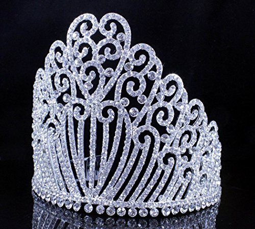 Janefashions 5.25"h Clear Austrian Crystal Rhinestone Tiara With Hair Combs Crown Silver T11990