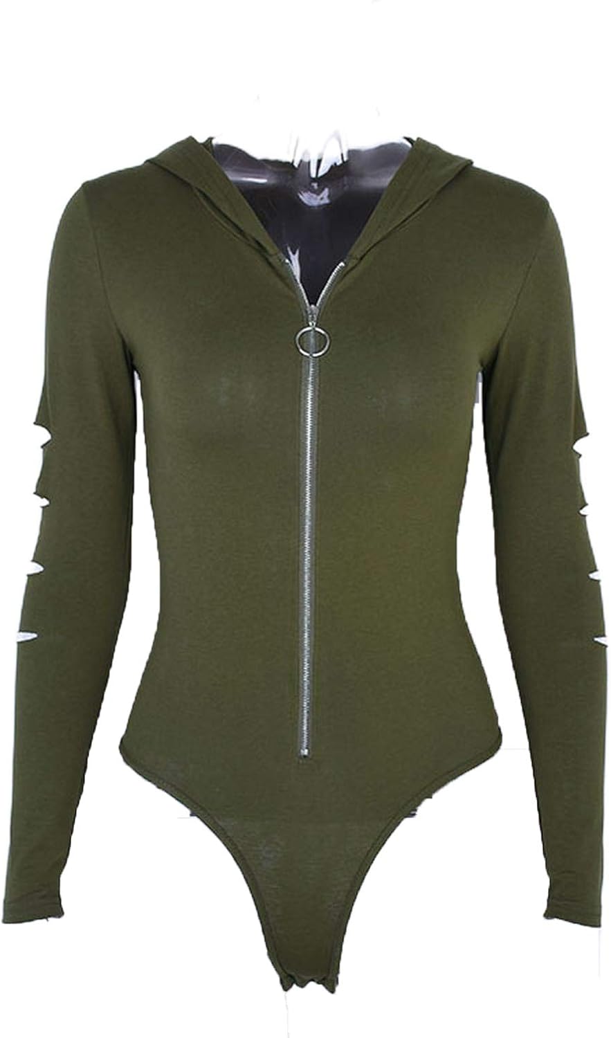 Bodysuits Long Sleeve Hooded Sexy Cut Out Bodysuit 2018 Autumn Winter