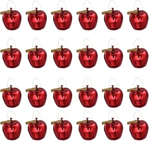 VOSAREA 24 PCS Mini Hanging Apple Ornaments Christmas Tree Pendant Baubles for Xmas Holiday Decoration Supplies - Red