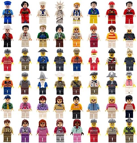 Harlerbo Minifigures Set of 48 - Compatible Minifigures with Interchangeable Accessories Set Mini Figures Community People Building Bricks Interlocking Toy Playset