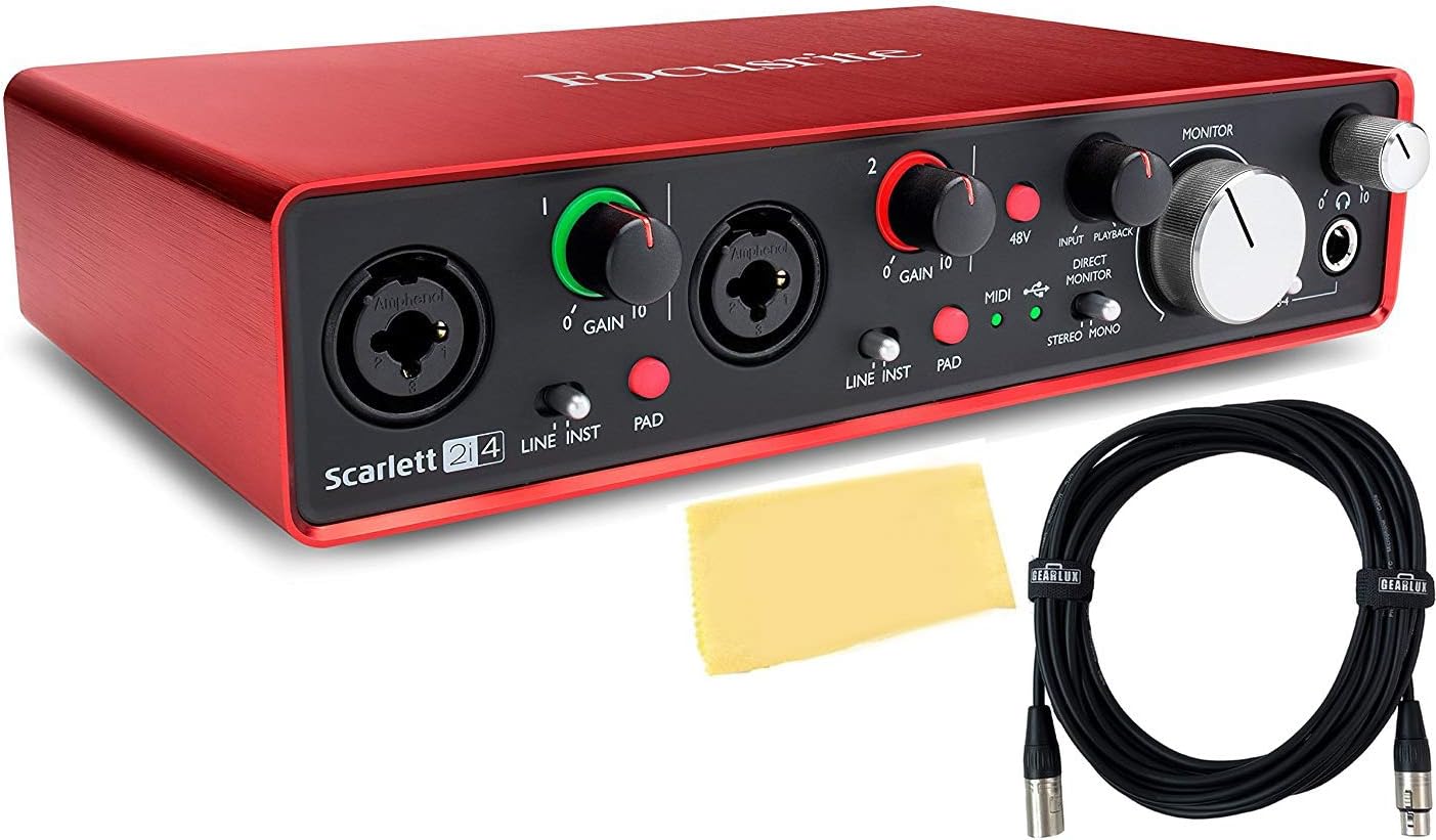 Amazon Com Focusrite Scarlett 2i4 Usb Audio Interface Bundle With Xlr Cable And Austin Bazaar Polishing Cloth Musical Instruments