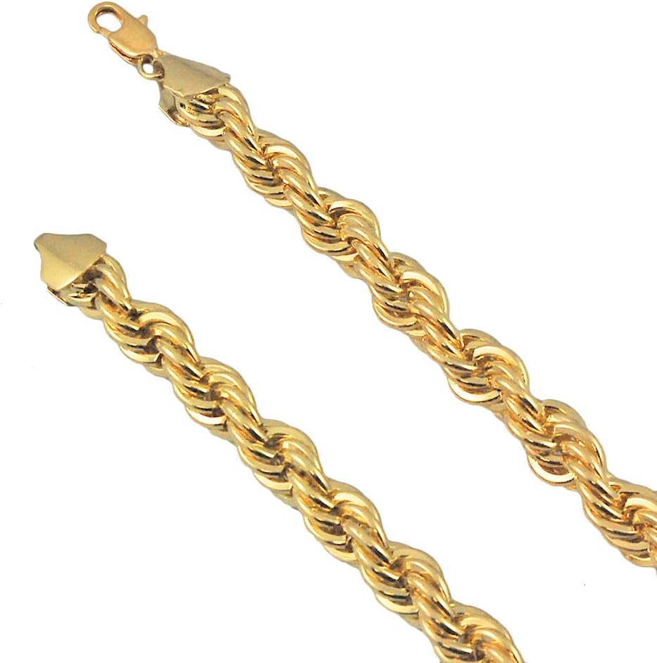 10mm Bling Gold-Tone Thick Solid Rope Chain Necklace 30"