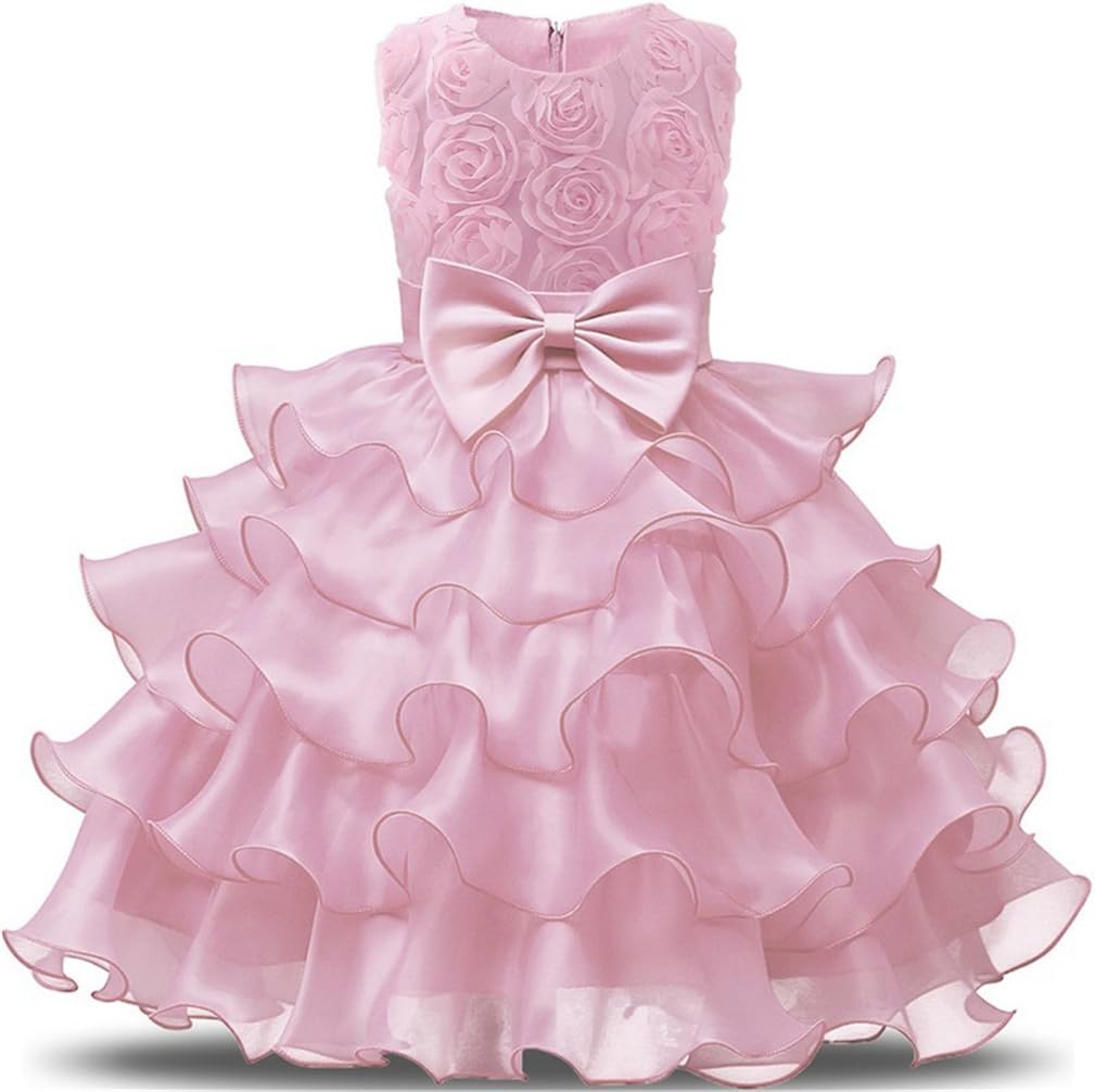 Niyage Girls Party Dress Princess Flowers Ruffles Lace Wedding Dresses Toddler Baby Pageant Tulle Tutus Pink 130