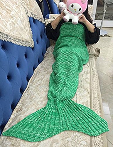 Whoishe Cute Knitted Mermaid Tail Blanket with Sparkling Sequins for Children (55inx27in)