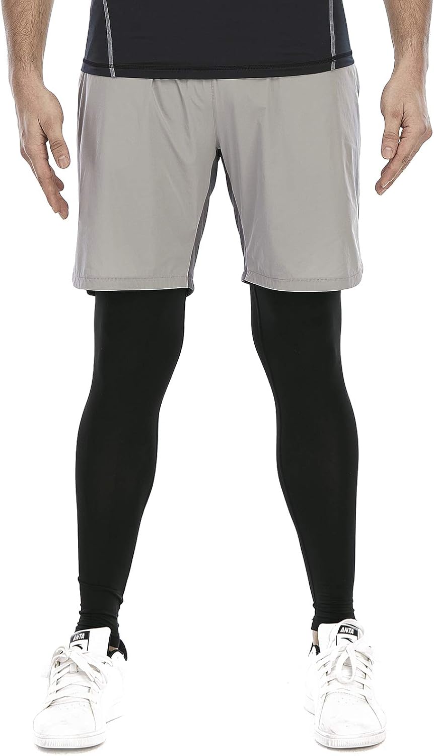 Art Yoga Men's 2 in 1 Athletic Workout Shorts Running Legging Gym Fitness Tights Pants: Clothing