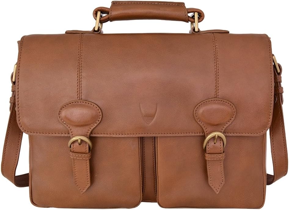 Hidesign Parker 02 Briefcase Bag - Laptop Bag - Messenger Bag - For Men - Casual Travel - Travel Bag - With Fixed & Adjustable Leather Shoulder Strap - Travel Bag - For Work