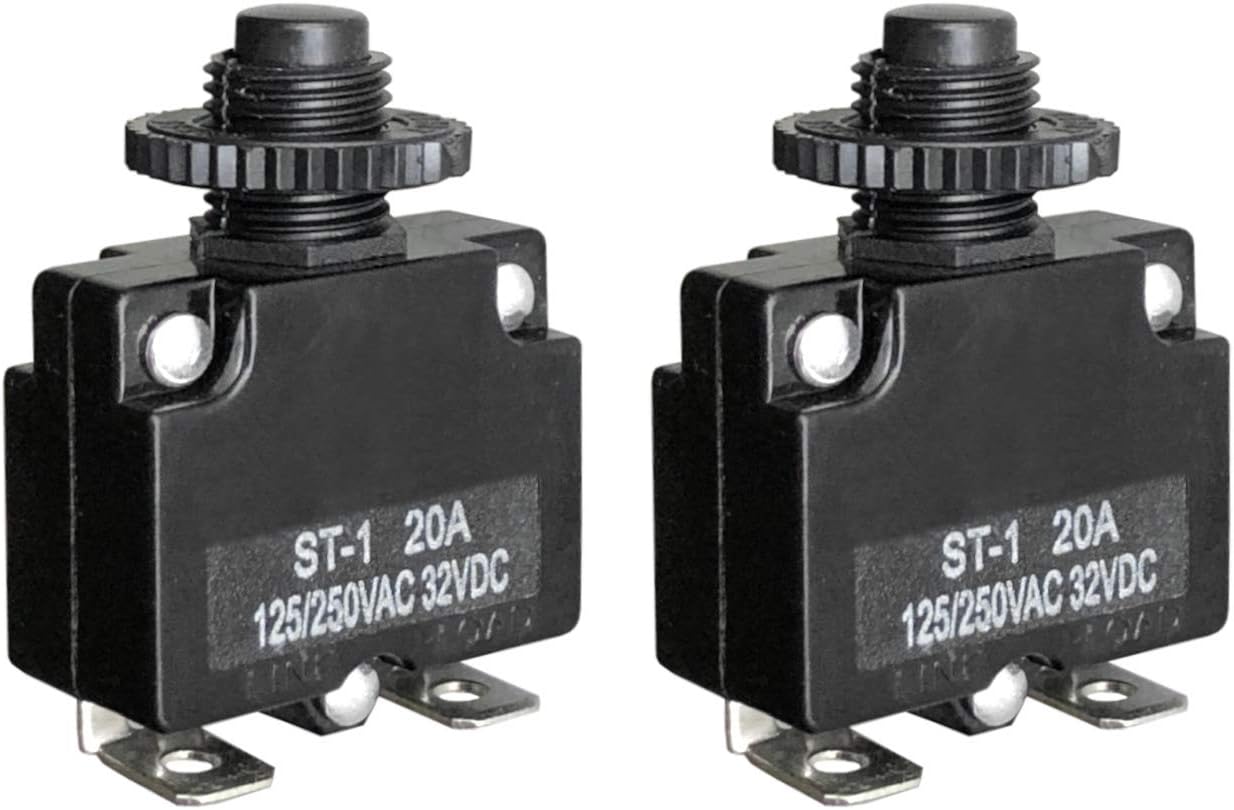 MGI SpeedWare Push-to-Reset Circuit Breaker, 125/250vAC 32vDC, 2-Pack (20A)