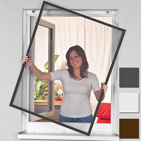 easy life Insektenschutz Fenster greenLINE 120 x 140 cm in Anthrazit Fliegengitter mit ALU Rahmen Insektenfenster ohne Bohren