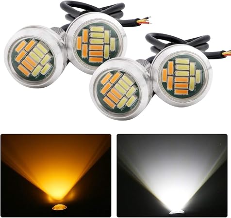 Amazon Grandview Ledスポットライト埋込型 デイライト 転向信号 ホワイト アンバー 4014smd イーグルアイ 車用ライト 12v 4本セット 1年保証 シルバー ベース ウィンカー サイドマーカー 車 バイク