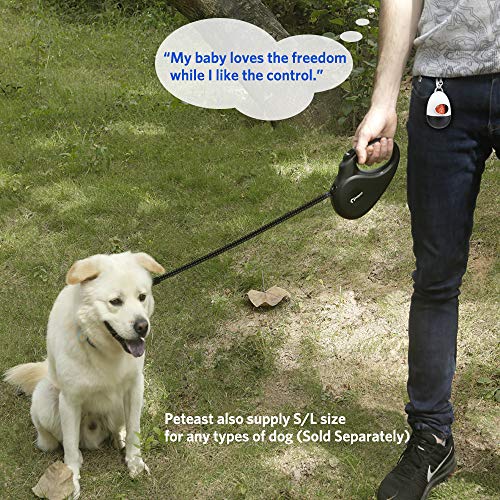Peteast Retractable Dog Leash, 360° Tangle-Free, Heavy Dutyup to 55Lbs Pets, 16' Strong Reflective Nylon Tape with Waste Bag Dispenser, One-Handed Brake/Pause/Lock, Black, Medium