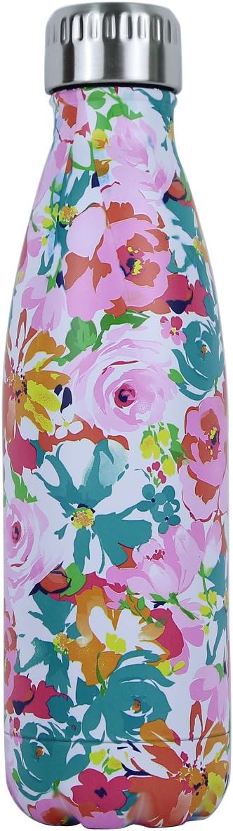 LUODA Double Walled Vacuum Flask - Insulated Stainless Steel Water Bottle - Leak Proof Cola Shape Portable Water Bottle - No Sweat,Hot/Cold 24 hours,17 Oz (500 ml) (Flower)