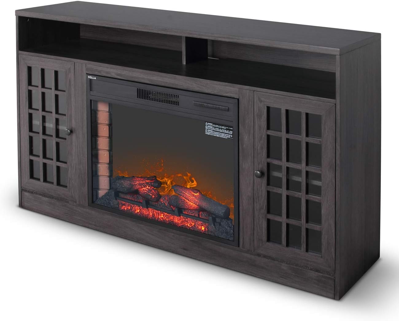 DELLA Electric Fireplace Media Console Mantel TV Stand with Glass Doors, CSA Certified, Grey