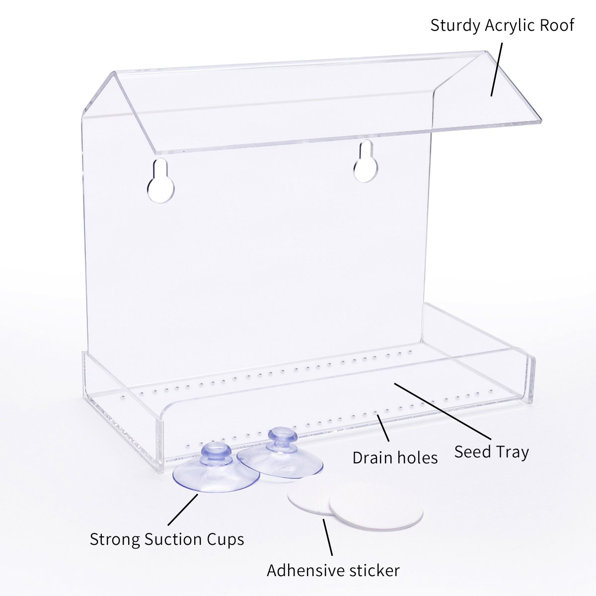 Clear Window Bird Feeder - Squirrel Proof Bird Feeder Window for Bird Seed- Suction Cup Bird Feeder for Outside Wild Bird,like cardinals,Hummingbird,Finch (Acrylic)