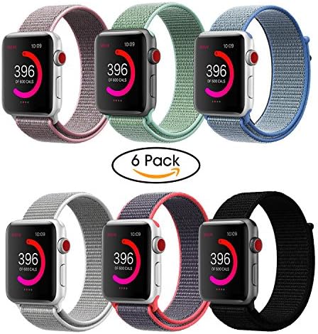 NCMASTER for Apple Watch Band 38mm 42mm Women Men iWatch band Nylon Sport Loop Band Series 1 2 3 Apple Watch Band Replacement Parts Watch Strap (1 or 6 packs) (6 color light, 42mm)