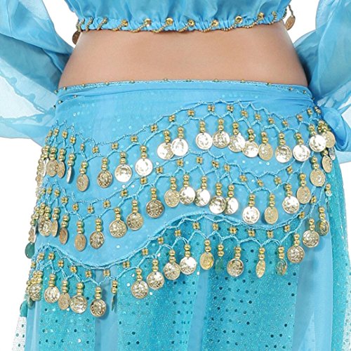 Elaco Belly Dance Hip Skirt Scarf Wrap Belt Chiffon Hipscarf with Gold Coins (Sky Blue)
