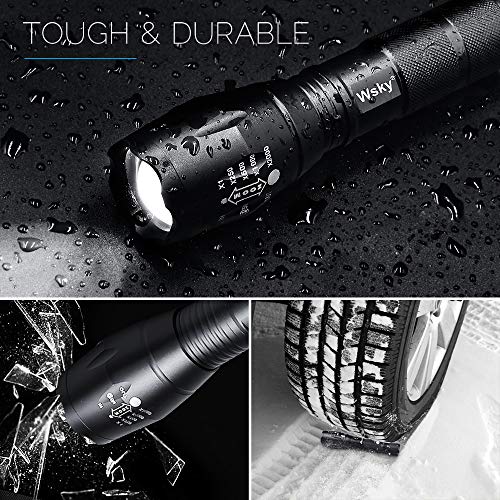 Wsky LED Tactical Flashlight, Best S1800 High-powered Flashlight, Zoomable, 5 modes, Water Resistant, Handheld Light, High Lumen Outdoor, Hiking, Camping, Emergency Flashlights (Battery not included) - Thumbnail 5