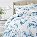Amazon Brand – Pinzon Signature 190-Gram Cotton Heavyweight Velvet Flannel Duvet Cover Set, Full / Queen, Floral Smoky Blue