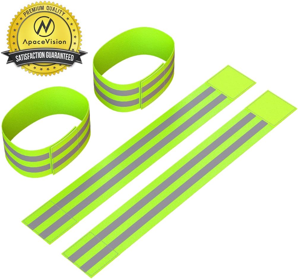 Reflective Ankle Bands (4 Bands/2 Pairs) | High Visibility and Safety for Jogging/Cycling/Walking etc | Works as Wristbands, Armband, Leg Straps | Accessories for Sports/Running Gear
