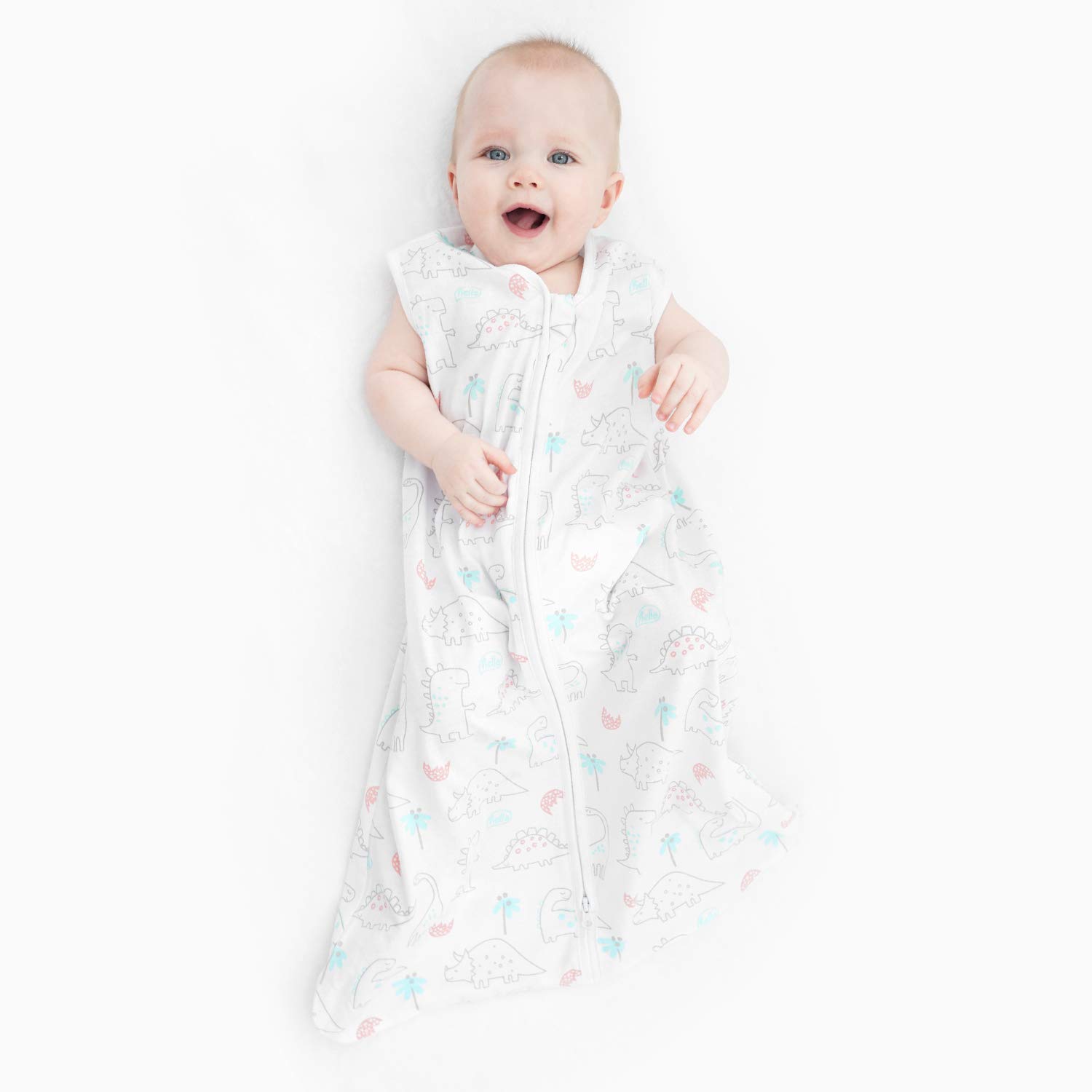 TILLYOU Medium M Breathable Cotton Baby Wearable Blanket with 2-Way Zipper, Super Soft Lightweight 2-Pack Sleeveless Sleep Bag Sack Clothes for Boys, Fits Babies Age 6-12 Months, Woodland Dinosaurs: Baby