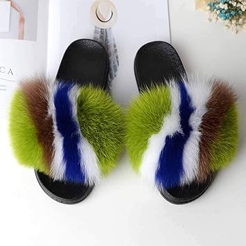 rainbow fur slippers