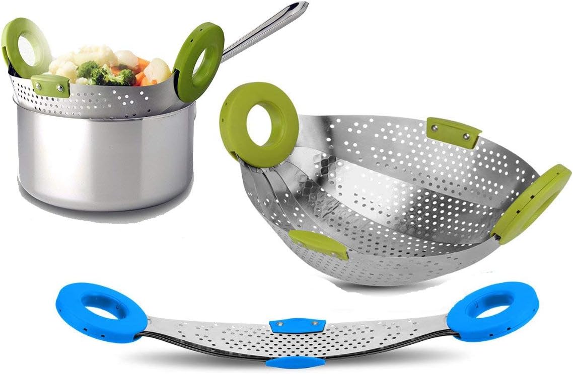 Impulse International Stainless Steel with ABS Plastic 5-in-1 Collapsible Colander Strainer, Fruit Basket, Vegetable Washing Bowl(Colors May Vary)