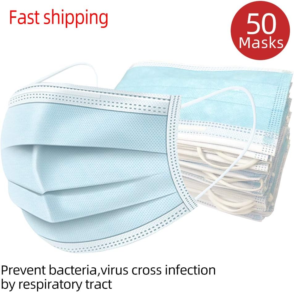 Filter Mask 3-Ply Disposable Face Mask FDA Approved Earloop Dust Mask for Doctor Cleaner (50PACK)