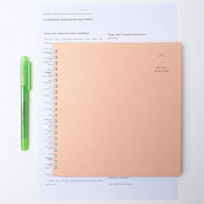 Amazon モンスター スタディ プランナー 6ヶ月用 アイコン Ahzoa H1蛍光ペン 英語翻訳用紙 韓国語題について 学生用学プランナー 蛍光 文房具 オフィス用品