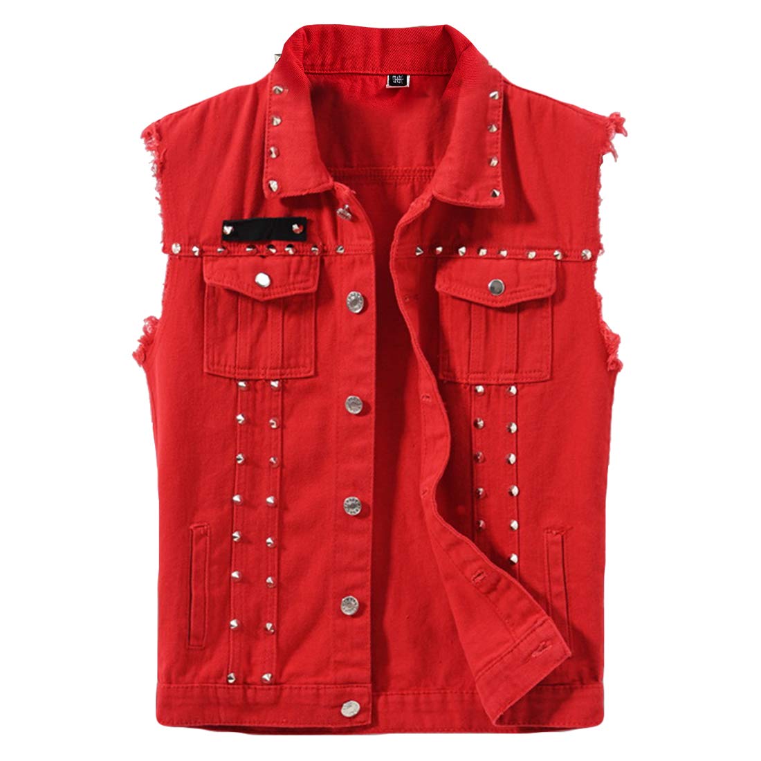 INVACHI Men's Slim Fit Punk Denim Vest Sleeveless Jeans Vest Jacket