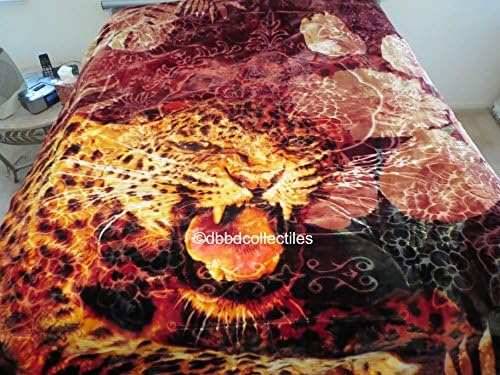 Ultra Plush--New!!! 2 Ply 2 Side Queen Burgundy Leopard and Flower--Heavy Weight 10 lbs