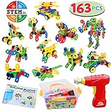 JOYIN 163 Pcs Educational Construction Engineering Building Block Creative Game Engineering Educational STEM Toy Learning Set with Electric Drill and Storage Box