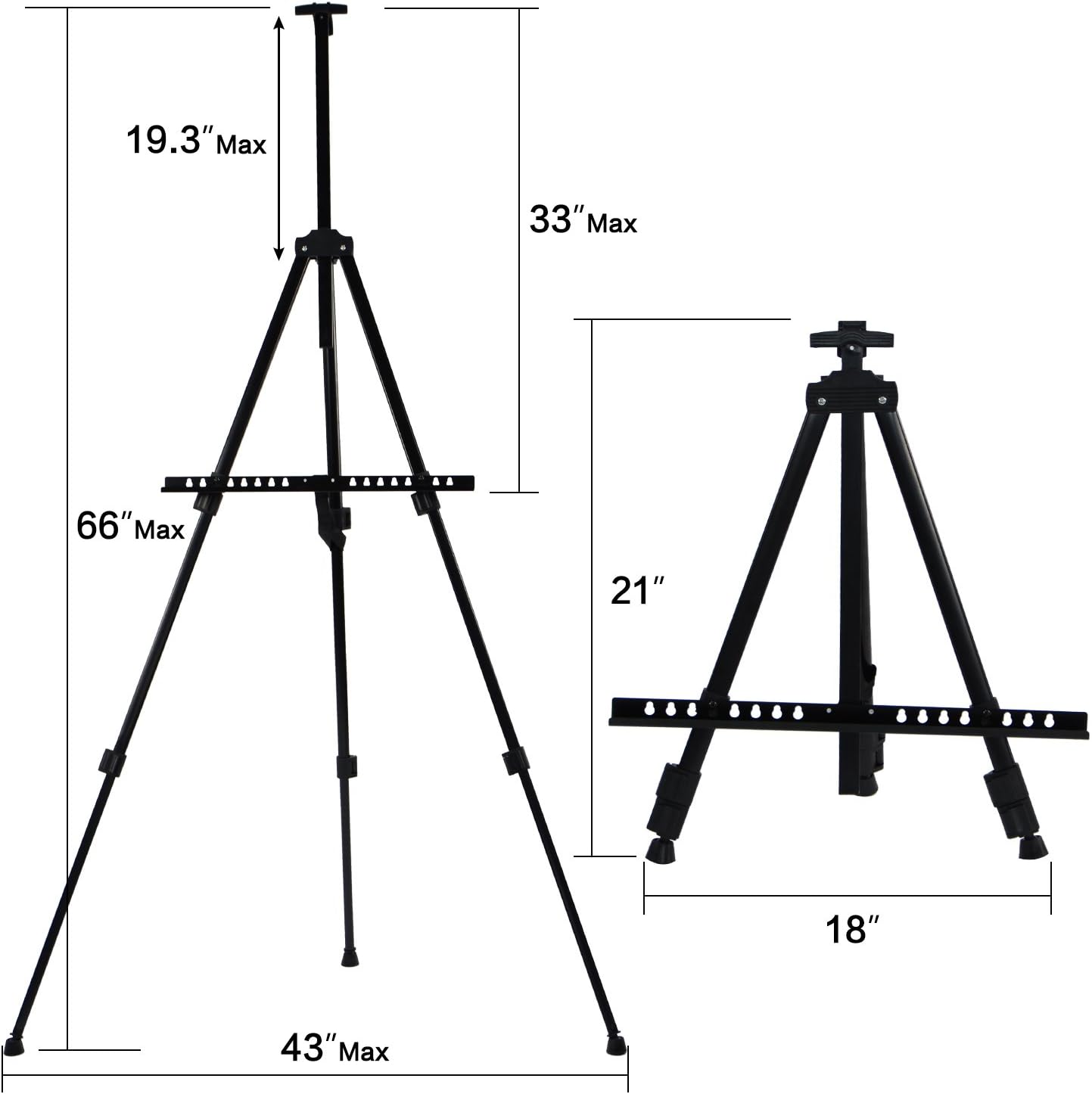 T-Sign 66" Reinforced Artist Easel Stand, Extra Thick Aluminum Metal Tripod Display Easel 21" to 66" Adjustable Height with Portable Bag for Floor/Table-Top Drawing and Displaying : Office Products