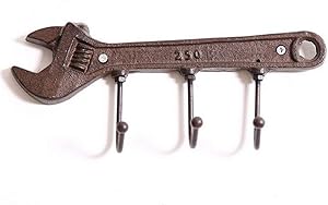 Unique Cast Iron Wrench Spanner Shape Key Rack Holder Hooks-Decorative Wall Mounted Retro Vintage Style Hanger (Wrench Shape Hook)