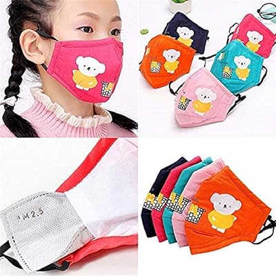 5Pack Bears Cotton Dustproof for Children【3 Layers】with Adjustable Metal Nose Bridge with Filter Pocket with 6 Pcs Replacement Filters-【USA in Stock