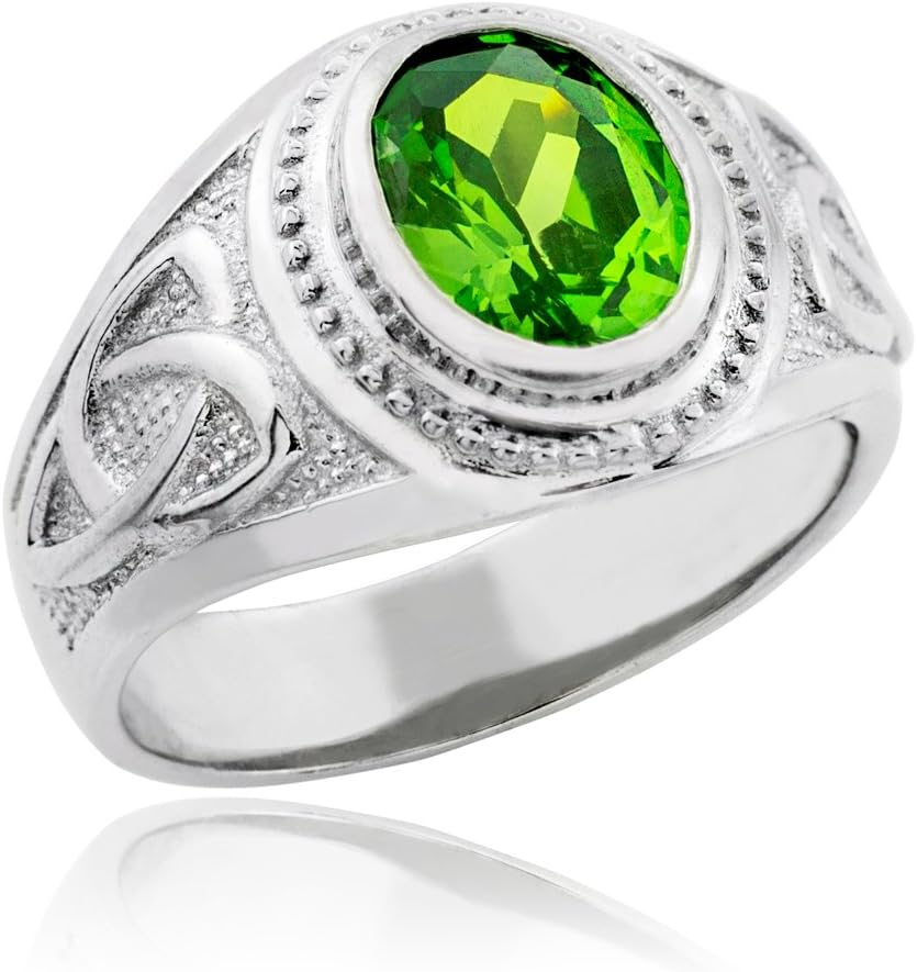 Bold 925 Sterling Silver Oval Green CZ Celtic Men's Ring