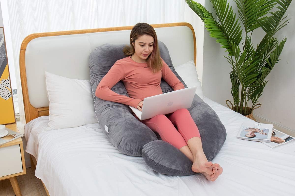 AS AWESLING 60in Pregnancy Pillow, U Shaped Full Body Maternity Pillow, Extra Large Sleeping Support Pillow with Removable Cover for Pregnant Women (Velvet Grey): Kitchen & Dining
