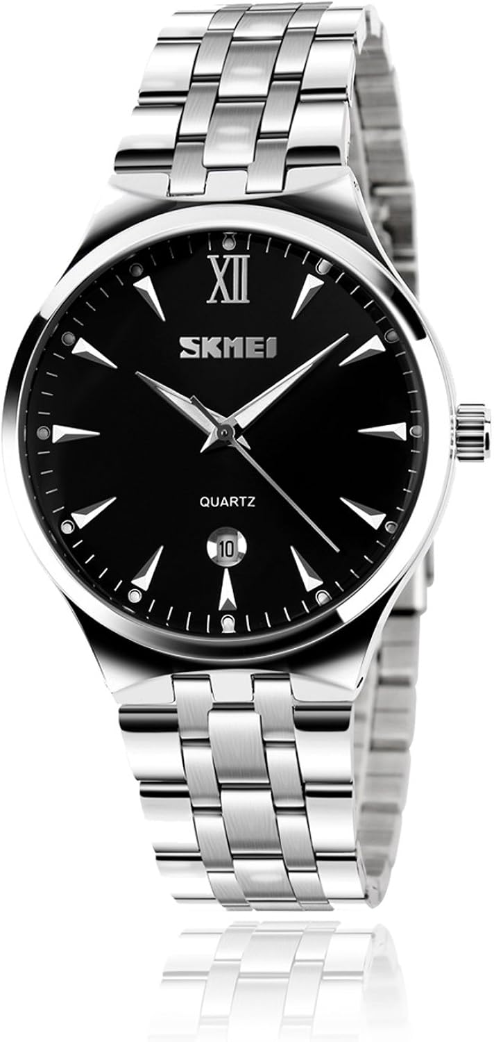 Mens Watch, Luxury Stainless Steel Band Quartz Analog Watches, Waterproof Unique Dress Classic Work Business Casual Wrist Watch with Roman Numeral, Calendar Date Window