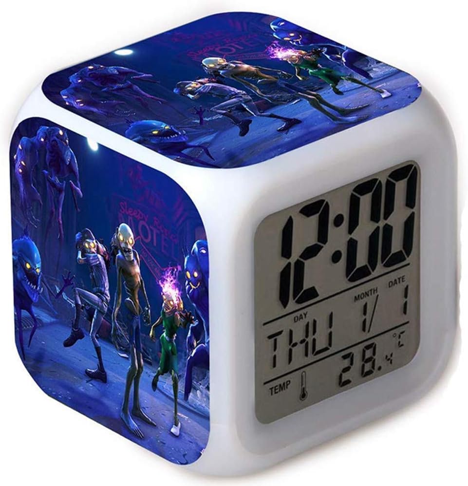 Yeitur Smart 7 Colors LED Changing Digital Alarm Clock with Touch Light Desk Thermometer Night Glowing Cube LCD Clock, Home Decor Best Gift for Children Birthday, Christmas or Festivals (005)