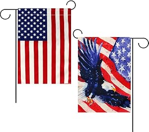 Intsun 2 Pcs Patriotic Garden Flags Burlap Vertical Double Sided 12.5 x 18in Personalized Yard Flag Decorations Outdoor Garden Flag for Lawn Porch Patio (American Flag & Eagle Pattern)