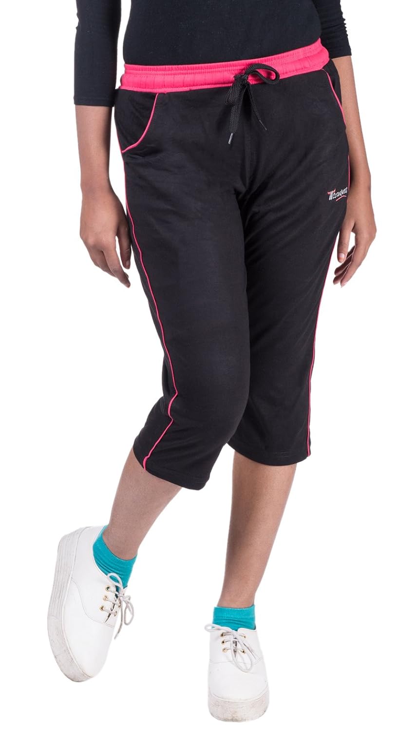 v d sales&trade;, women's designer black cotton capri , three quarters