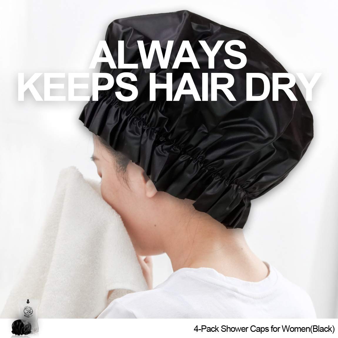 Shower Cap for Women Reusable Large Shower Cap for Men(Black 4 Pack XL) Satin Double Layer Extra Waterproof Long Hair Caps : Beauty